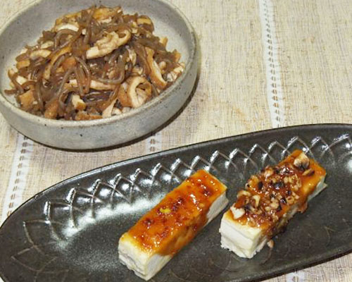 厚揚げの田楽と厚揚げの皮と糸こんの煮物